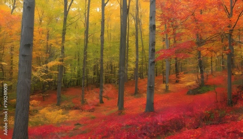 A colorful autumn forest ablaze with reds and gold upscaled 4