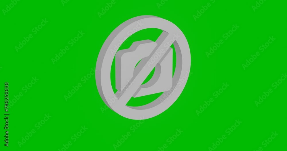 Animation of rotation of a white no photo symbol with shadow. Simple and complex rotation. Seamless looped 4k animation on green chroma key background Animation of rotation of a white no photo symbol with shadow. Simple and complex rotation. Seamless looped 4k animation on green chroma key background