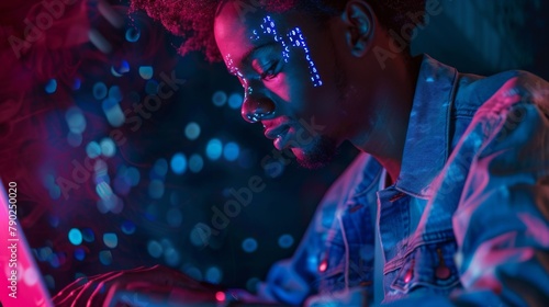 Man with Neon Face Art photo