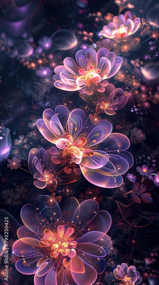 A lush array of purple flowers blooms in a mystical garden, creating a sense of enchantment and serene beauty. A lush array of purple flowers blooms in a mystical garden, creating a sense of enchantment and serene beauty.