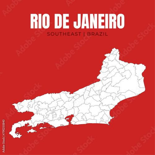 Map of Rio de Janeiro, state in Southeast Brazil
