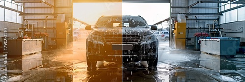 Car wash service before and after washing. photo
