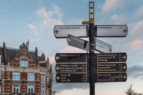 touristischer Wegweiser in Amsterdam / Niederlande