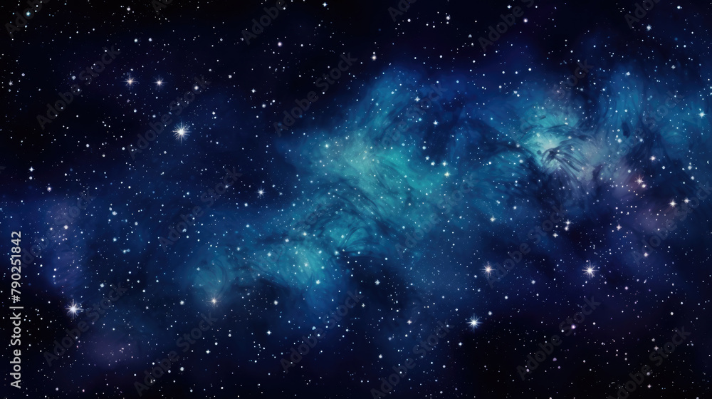 A blue sky with stars and a galaxy. The stars are scattered throughout the sky, and the galaxy is visible in the background. Concept of wonder and awe at the vastness of the universe A blue sky with stars and a galaxy. The stars are scattered throughout the sky, and the galaxy is visible in the background. Concept of wonder and awe at the vastness of the universe