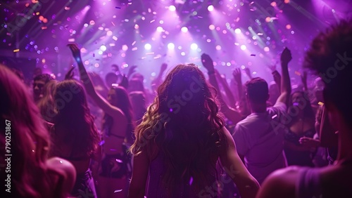 Euphoric Nightlife Bliss: Dance & Confetti. Concept Nightclub Photography, Dance Floor Moments, Party Captures, Confetti Celebrations