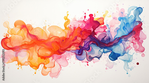 A colorful painting of a rainbow with a splash of red and blue on white background. The painting is abstract and has a sense of movement and energy.