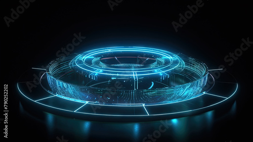 Futuristic graphic interface, technology abstract. Glowing HUD, science fiction abstract element.
