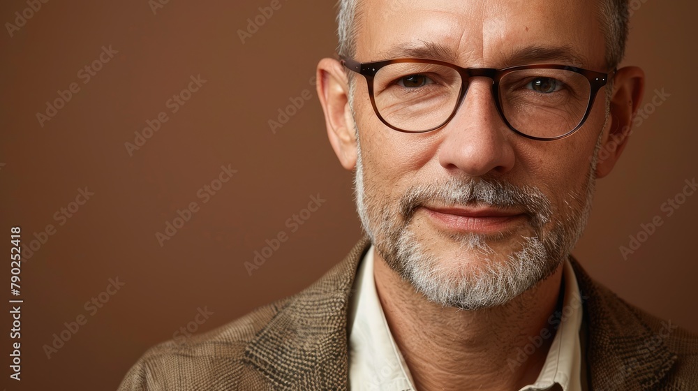 Portrait of a handsome middle-aged man with gray hair and glasses Portrait of a handsome middle-aged man with gray hair and glasses