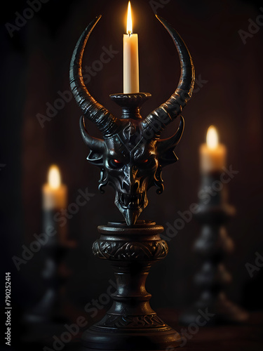 Magic antique candlestick with the face of a Demon