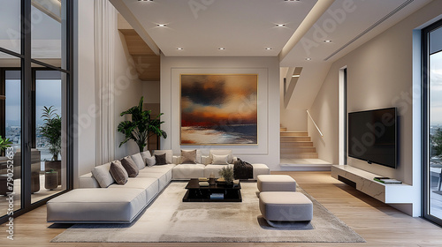 Frame mockup  poster mockup frame on living room wall  poster mockup  interior mockup with house background. Interior Design. 3D rendering style  modern luxury apartment