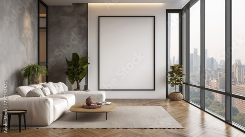 Frame mockup  poster mockup frame on living room wall  poster mockup  interior mockup with house background. Interior Design. 3D rendering style  modern luxury apartment