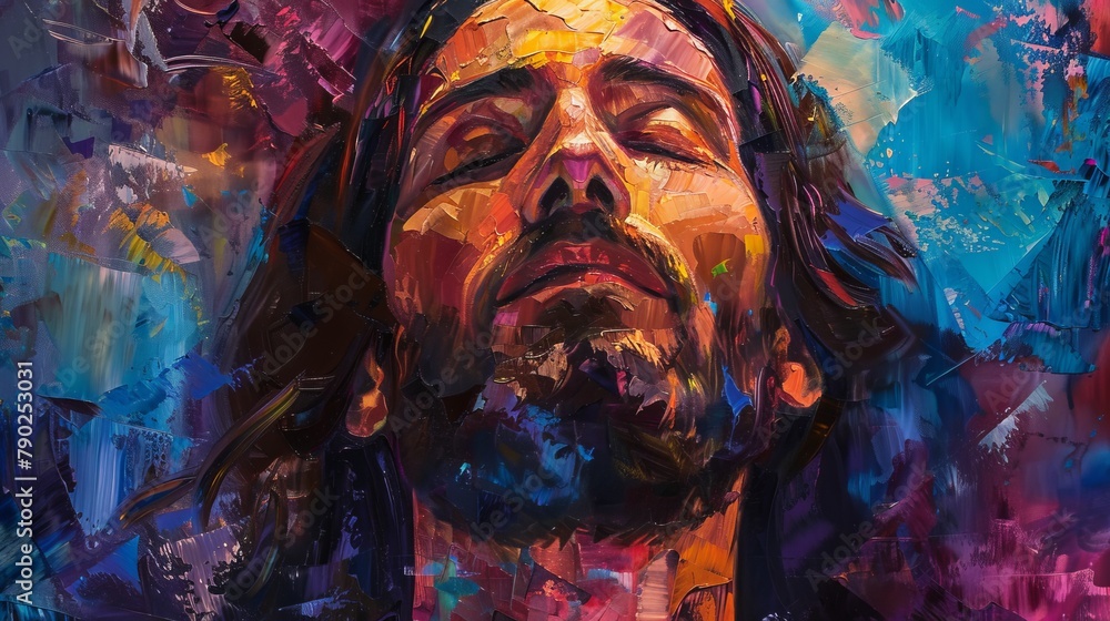 ultra minimalist illustration of Jesus, limited pallete of colors