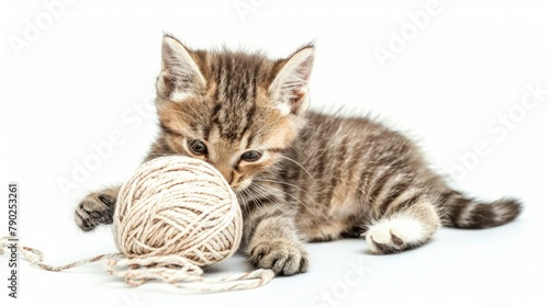 Wallpaper Mural Kitten playing with a yarn ball on a white background Torontodigital.ca