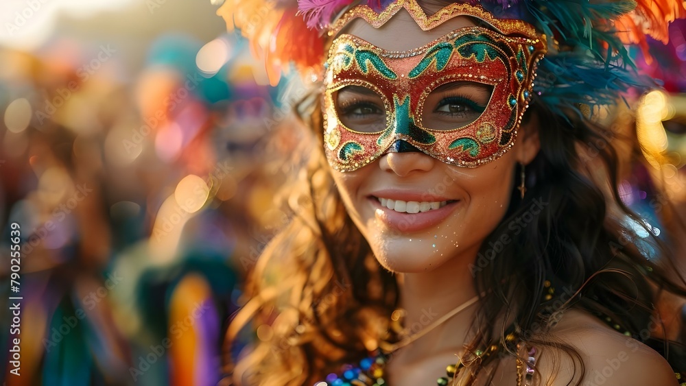 Carnival Euphoria: Joyful Masquerade Dance Fest. Concept Masquerade Masks, Energetic Dance Routines, Vibrant Costumes, Music and Festivities, Carnival Atmosphere