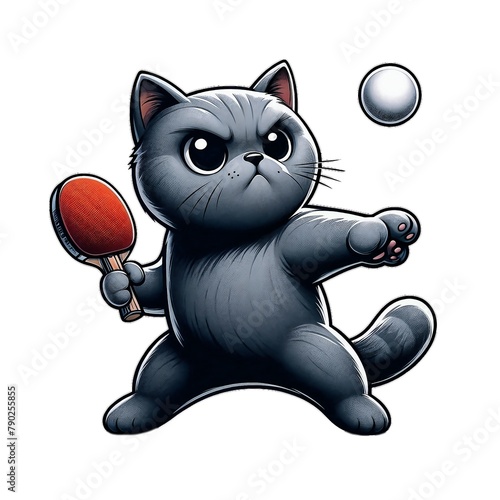 Obraz na płótnie Cartoon cat playing ping pong, AI-generated.