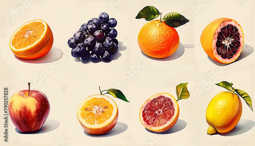 Citrus Panorama: Fresh Fruits on Vintage Background