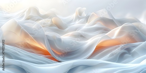 White Silk Fabric with Ethereal Orange Light Waves