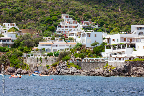 View of Panarea, part of the Aeolian Archipelago off Sicily from the sea
