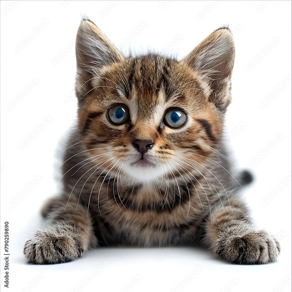 Obraz premium Blue-Eyed Kitten Looking Curiously at Camera on Pure White Background