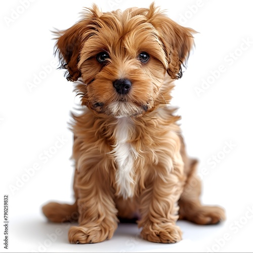 Cute Havanese Puppy Sitting Alertly on White Background