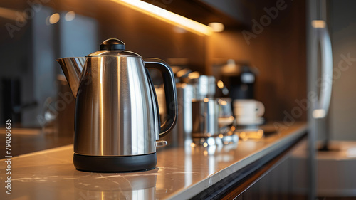 Stainless steel kettle on kitchen counter