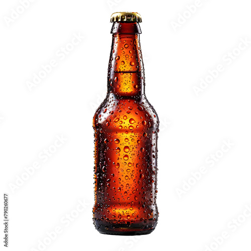 Brown Beer Bottle with Water Droplets on White Background - Product Mockup