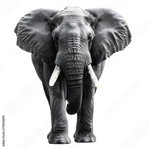 Majestic African Elephant in High Contrast Black and White  VByEmails Embodies Strength on White Background