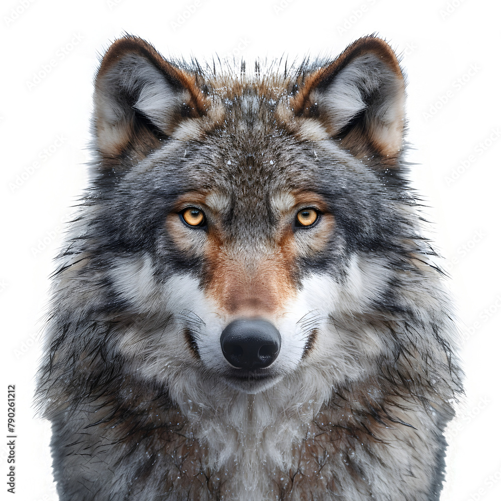 Photorealistic Wolf Portrait in Winter Setting - Staring Contemplatively