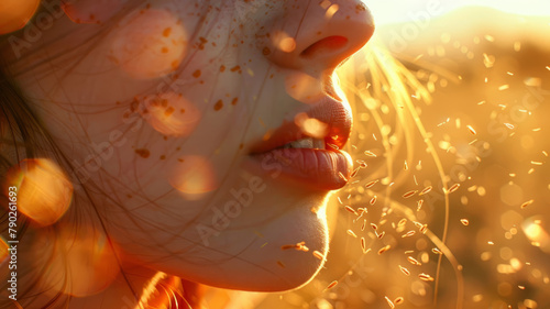 Close-up of a serene woman in golden hour light