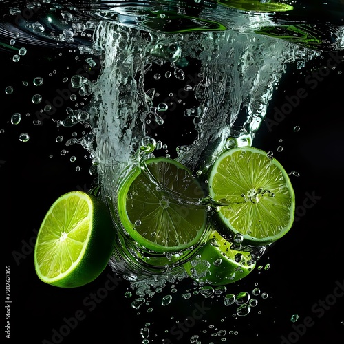 Invigorating capture of lime slices and bubbles in a refreshing display