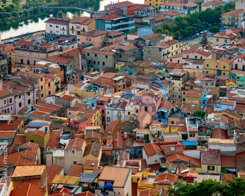 The rooftops of the colourful houses of Bosa, Sardinia