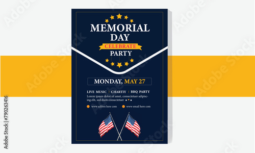 Memorial Day poster templates Vector, Usa flag memorial day blue background poster or flyer design