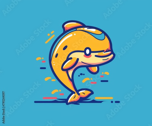 Cute cartoon abstract dolphin, minimalistic flat illustration with contour lines
