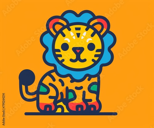 Cute cartoon abstract lion, minimalistic flat illustration with contour lines photo