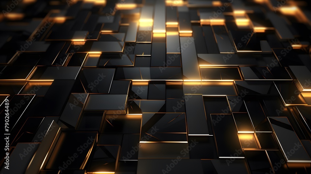 3d rendering of gold and black abstract geometric background. Scene for advertising, technology, showcase, banner, game, sport, cosmetic, business, metaverse. Sci-Fi Illustration. Product display 3d rendering of gold and black abstract geometric background. Scene for advertising, technology, showcase, banner, game, sport, cosmetic, business, metaverse. Sci-Fi Illustration. Product display