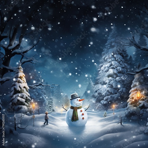 Provide ample copy space beneath the snowman for personal holiday messages. Ai generated