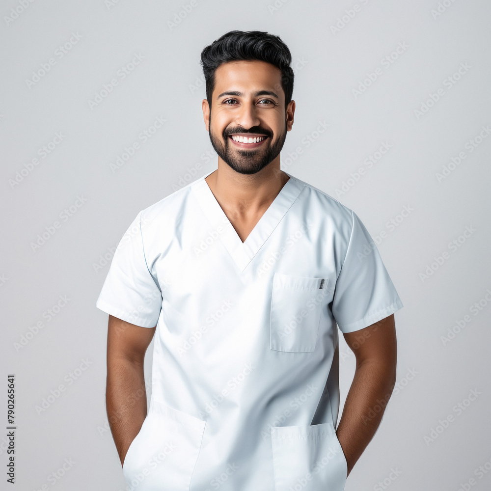 professional Indian dentist smiling on white background professional Indian dentist smiling on white background