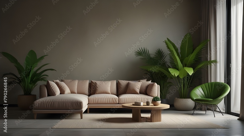 Botanical interior Tropical design living room .Generative AI
