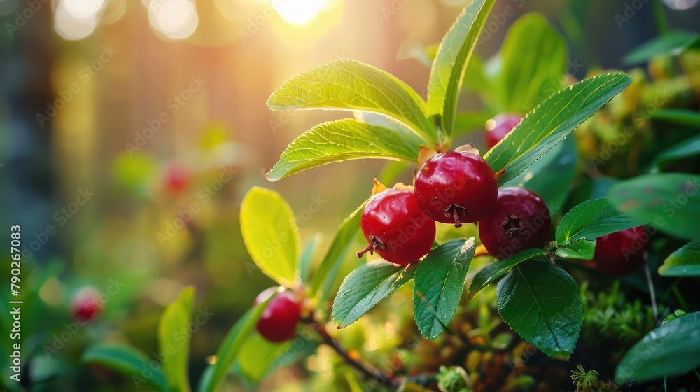 Red ripe lingonberry on natural forest background. copy space Red ripe lingonberry on natural forest background. copy space