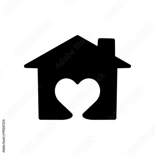 House icon with heart, cafe house icon concept, construction building