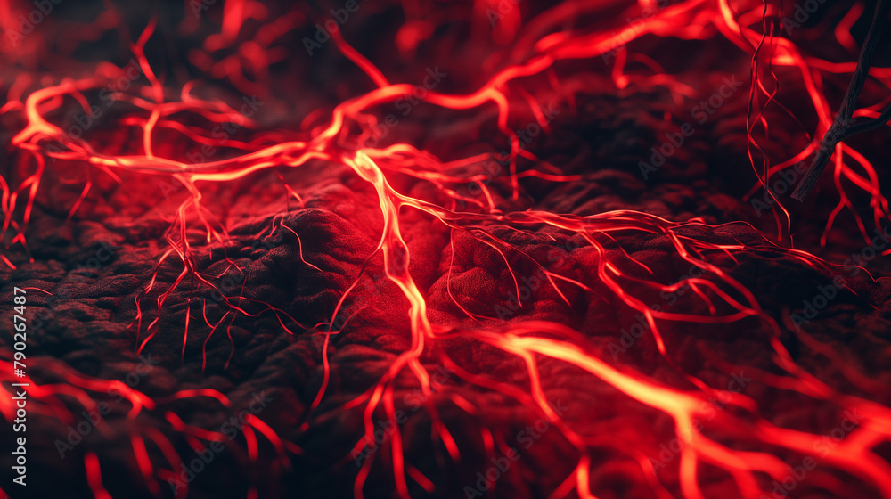 Conceptual image of glowing blood vessels representin Conceptual image of glowing blood vessels representin