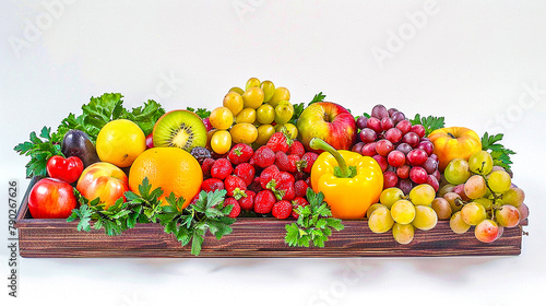 Fresh vegetables and fruits in a box. Fruits  vegetables  freshness  healthy nutrition.