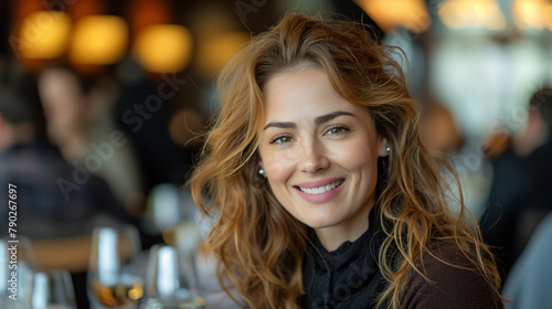 Wallpaper Mural Cheerful business woman and her colleagues drinking and chatting during lunch in restaurant. Torontodigital.ca