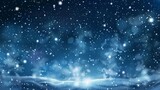 Snowfall texture on transparent background with a night sky background with shiny stars. Vector-based realistic illustration of a starry sky with dark blue sky and snowfall.