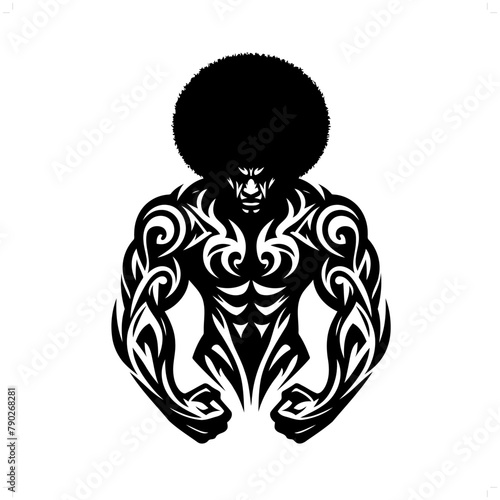 afro man in modern tribal tattoo, abstract line art of people, minimalist contour. Vector