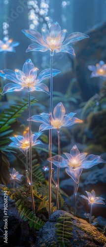 Luminous Flowers in Mystical Forest