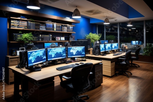 Corporate Command Hub: Futuristic Server Control Center in a Megacity photo