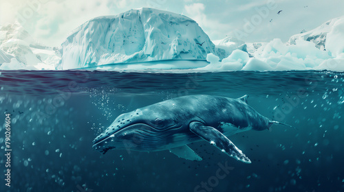 ecological significance of icebergs as vital habitats for marine life from microscopic organisms to majestic whales. © patrapee5413
