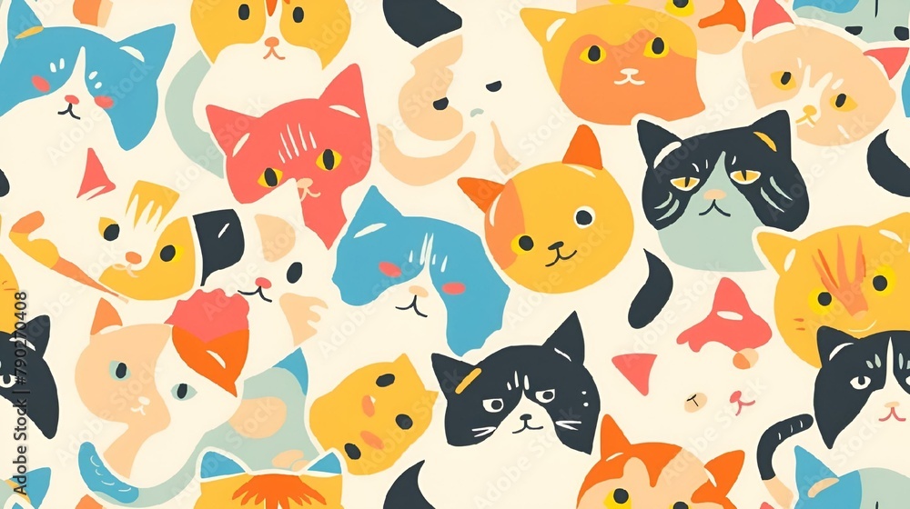 Obraz premium AI generated illustration of colorful cats on a white background