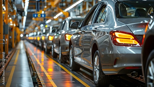 Precision in Production: A Symphony of Cars on the Assembly Line. Concept Automotive Industry, Manufacturing Operations, Assembly Line Efficiency, Quality Control, Industrial Symphony